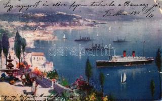 3 db RÉGI külföldi városképes lap, vegyes minőség; Triest, Villefranche / 3 old European town-view p...