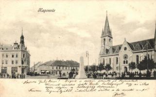 Kaposvár, Fő tér, emlékmű, templom, kiadja Gerő Zsigmond (Rb)