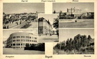 Ungvár, Uzhhorod; Régi híd, Polgári leányiskola, Kolostor, Postapalota, Várrészlet / old bridge, girls school, monastery, post palace, castle (EK)