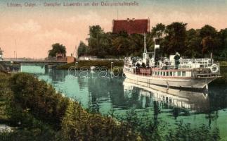 Gizycko, Lötzen; Dampfer Löwentin an der Dampferhaltestelle / steamship Löwentin (cut)