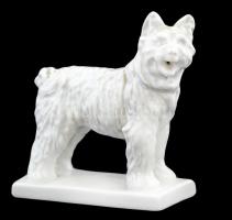 Herendi fehér mázas kutya, jelzett (mélynyomás), apró máz hibával, h:13 cm, m:14 cm