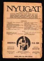 1923 Nyugat, 15-16. szám, főszerk.:Ignotus, szerk.:Babits Mihály, Gellért Oszkár, Osvát Ernő. pp.:122-216, 24x17cm