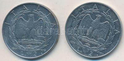 Olaszország 1939R 2L acél + 1941R 2L acél "III. Viktor Emánuel" T:2 Italy 1939R 2 Lire stainless steel + 1941R 2 Lire stainless steel "Vittorio Emnuele III" C:XF