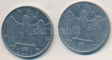 Olaszország 1940R 1L acél + 1942R 1L acél "III. Viktor Emánuel" T:2 Italy 1940R 1 Lira stainless steel + 1942R 2 Lire stainless steel "Vittorio Emnuele III" C:XF