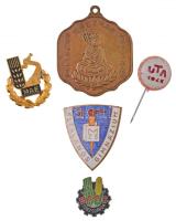 5db vegyes magyar és külföldi jelvény, medál, közte ~1970-1980. "Móricz Zsigmond Általános Gimnázium" zománcozott Br jelvény (30x27mm) T:2,2-