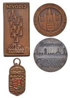 4db klf emlékérem, medál, közte ~1970-1980. "Nívódíj - UVATERV" Br plakett dísztokban (82,5x41mm), 1976. "Szeged / Centenáriumi Ipari Vásár Szeged 1976" fém emlékérem. Szign.: LA (50mm) T:1-,2
