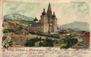 Mariazell, church, floral, Meteor hold to light litho (EK)