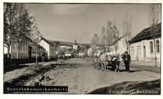 1940 Szászlekence, Lekence, Lechinta; utca, ökör szekér / street, ox cart, Foto-Sport