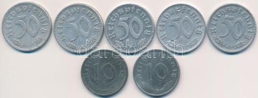 Német 3. Birodalom 1941A+B 50pf (2x) + 1942A+D 10pf (2x) + 1942F 50pf + 1943A+B 50pf (2x) T:2,2- German Third Reich 1941A+B 50 Pfennig (2x) + 1942A+D 10 Pfennig (2x) + 1942F 50 Pfennig + 1943A+B 50 Pfennig (2x) C:XF,VF