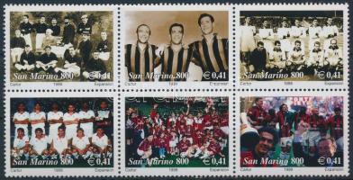 100 éves az AC Milan Labdarúgó Klub blokkból kiszedett hatostömb, Centenary of AC Milan Football Club block of 6 from block