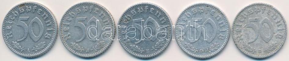 Német 3. Birodalom 1935D+E+J 50pf (4x) + 1942A 50pf T:2,2- German Third Reich 1935D+E+J 50 Pfennig (4x) + 1942A 50 Pfennig C:XF,VF