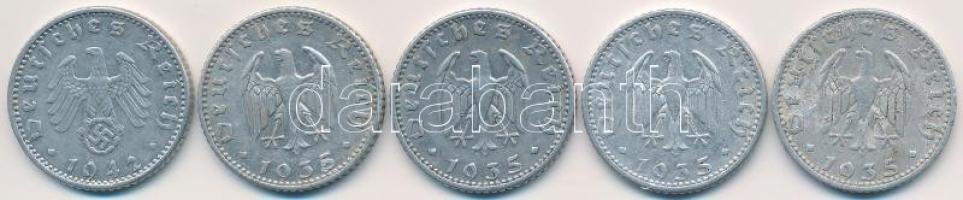 Német 3. Birodalom 1935D+E+J 50pf (4x) + 1942A 50pf T:2,2-
German Third Reich 1935D+E+J 50 Pfennig ...