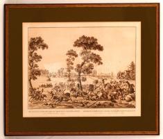 cca 1820 Der letzten Gefechte der retirirenden franzős Armee. Rézkarc, papír, üvegezett keretben. Rajzolta: Lehmann, metszete Frosch, kiadta: Fiedrig Aug. Leo, Lipcse. 37×50 cm / Napoleon's army etchings in frame