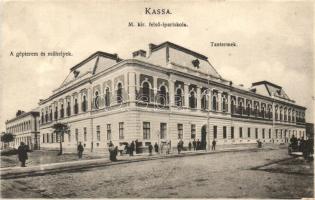 Kassa, Kosice; Magyar Királyi felső-ipariskola, tantermek, gépterem és műhelyek, kiadja Divald K. Fia fénynyomdája / indutrial school, class rooms, engine room and workshops (EK)