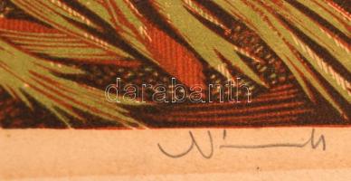 Németh András (1941-): Kert. Színes linó (E.A.), papír, jelzett, 50×28 cm