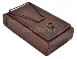 1915 Fadobozba épített borotválkozó tükör, szibériai hadifogoly munka, 23x15x7cm