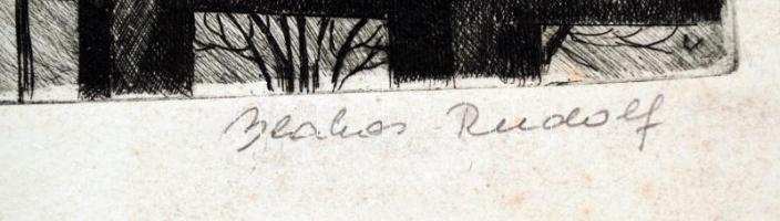 Blahos Rudolf (1917-1986): Mátyás templom. Rézkarc, papír, jelzett, 26×40 cm