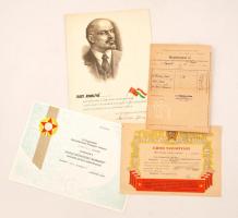 Cca 1950-1970 szocialista okmányok (4db), emléklap, újítói tanúsítvány, kitüntetés, bejelentési ív