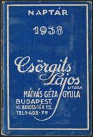 1938 Csörgits Lajos budafoki pincészet zsebkönyv, 10x7cm