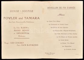 1926 Előkelő francia szilveszteri étlap, utólag kézzel festett borítóval, kinyitható, 28x19cm