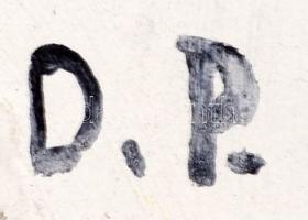 D.P. jelzéssel: Fehér, szürke, fekete. Kollázs-olaj, farost, 21×38 cm