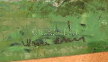 Olvashatatlan jelzéssel: Sárga ház. Olaj, karton, üvegezett keretben, 22×33 cm