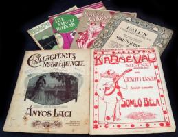 cca 1910-1930 Különféle kották, Kozma Lajos, Somló, Vydai Brenner Nándor, Faragó Géza és mások által készített, szecessziós stílusú borítókkal: Csillagfényes nyári éjjel volt, Falun, Karnevál szerenád, SzabóKálmán, stb.