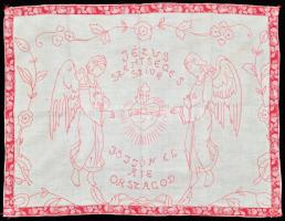 "Jézus szentséges szíve", hímzett, retró falikép, lenvászon, szegett szélű, 48x64cm