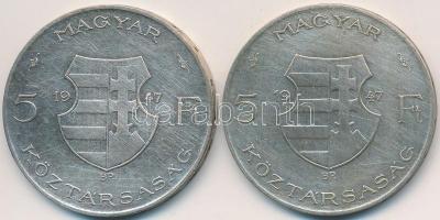 1947. 5Ft Ag "Kossuth" (2x) T:2-,3 karc