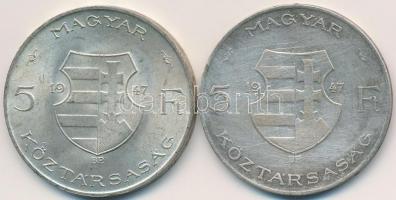 1947. 5Ft Ag "Kossuth" (2x) T:2-,3