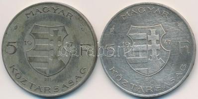 1947. 5Ft Ag "Kossuth" (2x) T:2-,3