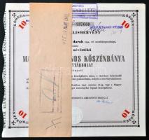 Budapest 1946. "Magyar Általános Kőszénbánya Részvénytársulat" részvényelismervénye 10db egyenként 200P névértékű részvényről, bélyegzésekkel, kötegelővel T:I-