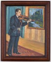 Jelzés nélkül: Muzsikus, olaj, vászon, keretben, 27x21cm