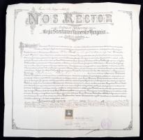 1909 A Budapesti Kir. Tud. Egyetem által kiadott jogi diploma hivatalos másolata, illetékbélyeggel. 43x42cm