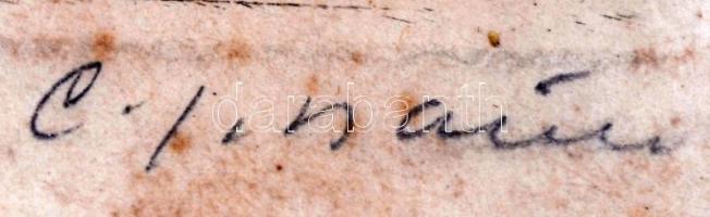 Olvashatatlan jelzéssel: Ülő akt, színezett rézkarc, papír, üvegezett fa keretben, 28×23,5 cm