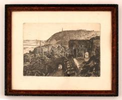 Csurgói Máté Lajos (1931-2001): Tabán. Rézkarc, papír, jelzett, üvegezett keretben, 26×36 cm