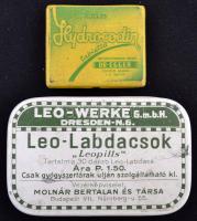 cca 1930  2 db régi fém gyógyszeres dobozka. Hydrocodin, Leo-Labdacsok.