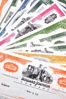 Amerikai Egyesült Államok 1955-1980. 10db klf részvény perforációval, bélyegzésekkel, lyukasztással érvénytelenítve T:I-III USA 1955-1980. 10pcs of diff shares, with perforations, stamps, cancelled by holes C:UNC-F