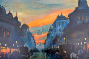 Berkes jelzéssel: Esti utcarészlet. Olaj, falemez, 55×65 cm