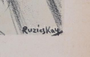 Ruzicskay György (1896-1993): Várakozás, algrafia, papír, jelzett az algrafián, 31×23,5 cm