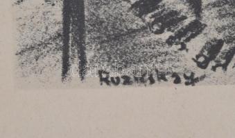 Ruzicskay György (1896-1993): Mészárlás, algrafia, papír, jelzett az algrafián, 31×23,5 cm