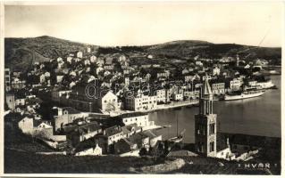 Hvar, Lesina; general view, harbor, steamship, photo (cut)