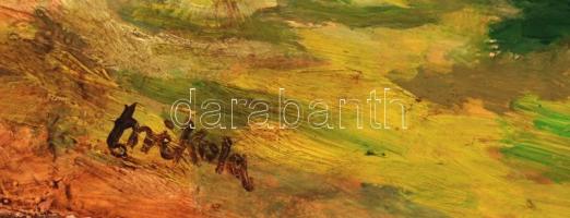 Mikola jelzéssel: Templom torony. Olaj, falemez, 46×53 cm