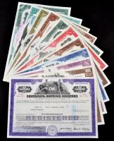 Amerikai Egyesült Államok 1968-1978. 10db klf részvény perforációval, bélyegzésekkel, lyukasztással ...