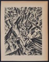 Ruzicskay György (1896-1993): Összeomlás, algrafia, papír, jelzett az algrafián, 31×23,5 cm