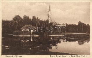 Bucharest, Bucuresti; Parcul Regele Carol I. / park, lake, minaret