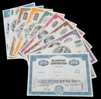 Amerikai Egyesült Államok 1962-1989. 10db klf részvény perforációval, bélyegzésekkel, lyukasztással ...