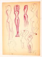 K. J. jelzéssel: Aktszobor terve, toll, papír, 29,5×21 cm