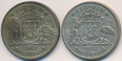 Ausztrália 1953. 1Fl Ag "II. Erzsébet" (2x) T:3 patina
Australia 1953. 1 Florin Ag "...