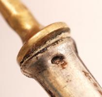 Ezüst (Ag) nyelű süteményes szett, 2 db villa, 6 db kés, jelzett, br:158 g